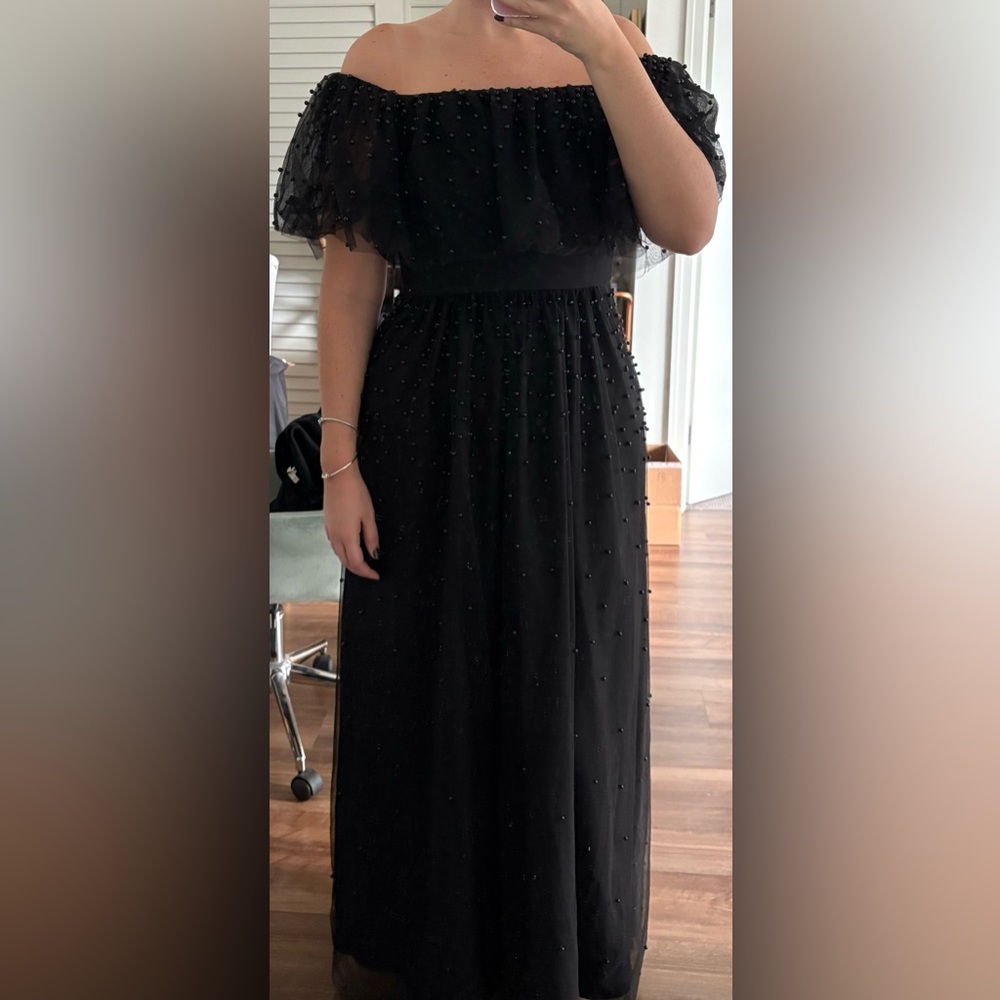 Badgley Mischka Black Off-Shoulder Wedding Dress